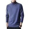 Suéter de una pieza de forro polar barato y grueso, cálido, cuello semi-alto, para hombre, corte ajustado, color liso, jersey, camiseta base de punto, venta al por mayor