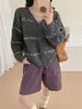 Chaqueta suéter de punto a rayas de color contrastante con cuello en V estilo coreano, nuevo cárdigan de punto versátil de ajuste holgado para mujer, otoño e invierno 2026