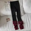 Ropa de Abrigo Otoño e Invierno Leggings para Niñas Rayas Verticales Pantalones para Niños Terciopelo Grueso Acolchado Falso Parche Funda para Calcetín Calcetines de Bloque de Color