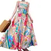 Ropa de mujer transfronteriza europea y americana 2026: vestido maxi estampado para vacaciones en la playa, corte holgado con dobladillo ancho y tirantes