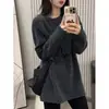 Camiseta de Manga Larga Estilo Coreano para Mujer Otoño 2026 Nueva Holgada Adelgazante Talla Grande Chicas Gorditas Longitud Media Prenda Base