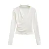 Fs649-25 Nuevo Estilo de Invierno Estilo Europeo y Americano Estilo Ins Blogger Escote en V Cruzado Cortado Cintura Fruncida Camiseta Base
