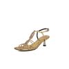 Sandálias Exquisitas Estilo Filha Retro Strass Recortadas de Salto Alto Verão 2025 Combinação de Tiras Finas Elegantes Sexy Sandálias Peep Toe