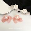 Pendientes de Flores de Chifón Francés Románticos de Hadas con Perlas Pendientes Sentido de la Moda Nicho Estilo Hong Kong Retro Elegantes Pendientes Mujeres