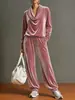 2026 Ropa de Mujer Europea y Americana Sitio Independiente de Amazon Cuello con Volantes Terciopelo Manga Larga Moda Casual Holgado Traje Ropa para el Hogar
