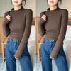 Paquete Combinado con Camiseta Básica Slim de Punto de Cuello Medio Alto, Top Cálido con Forro Polar para Mujer, Otoño e Invierno, Cuello Pequeño, Mangas Largas