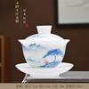 Tigela de Cerâmica Sancai com Tampa Tipo Gelo, Xícara de Chá de Porcelana Jade Nefrita, Conjunto de Chá Kung Fu, Xícara de Chá de Porcelana Azul e Branca com Decalque por Baixo do Esmalte