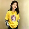 Camiseta de Manga Larga Nueva para Niñas 2026 para Niños de Edad Media y Mayores, Camiseta Base Suelta, Top de Algodón Puro de Dos Piezas Falsas para Primavera y Otoño