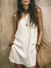 Comercio Exterior Transfronterizo Europeo y Americano 2026 Nuevo Estilo Sin Mangas de Un Hombro Color Sólido Bohemio Retro Borla Vestido Corto