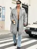 Abrigo largo de imitación de piel para hombre, estilo europeo y americano, otoño e invierno, con cuello de solapa, abrigo largo de estilo callejero de comercio exterior europeo y americano para hombre