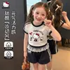 Conjunto de Verano para Niñas 2026 Nuevo Estilo para Niños Mayores, Estilo Dulce-Cool Americano Bloques de Color Manga Corta Pantalones Cortos Conjunto para Correr