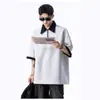 Camiseta de Manga Curta com Gola Polo Falsa de Duas Peças para Meninos Verão Novo Adolescentes Solta Casual Contraste de Cor Manga Curta Camiseta Moderna