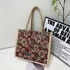 Bolso de Mano Floral Portátil Estilo Coreano de Gran Capacidad para Mujer con Rayas de Algodón y Lino Bolsa de Tote para el Trabajo y el Viaje