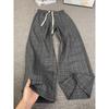 Pantalones a Cuadros Blancos y Negros Cleanfit para Hombre, Pantalones de Verano Finos Relajados y Holgados, Pantalones Rectos de Pierna Ancha Acampanados