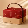 Caja de regalo de nido de pájaro lista para comer, caja de regalo estilo bolso de mano de cuero con tapa abatible roja y dorada para productos nutritivos, un juego de regalo de nido de pájaro fresco perfecto para regalar en días festivos