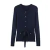 Ropa de comercio exterior para mujer 2026 Moda europea y americana casual suéter de punto acanalado de cuello redondo con botones y cinturón E3685