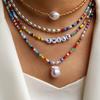 Joyería Transfronteriza Estilo Europeo y Americano Perla con Forma Especial Letra Cadena Clavícula Combinación Multicapa Apilada Color Collar de Cuentas de Arroz Pequeñas para Mujer