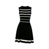 Comercio Exterior Transfronterizo Verano 2026 Elegante Vestido Negro de Rayas sin Mangas de Cintura Ceñida Adelgazante de Corte A para Citas y Viajes Cortos