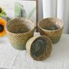Vaso de flores trançado de ervas marinhas naturais de estilo europeu, planta de vime, planta verde, decoração para casa, cesta de flores, cesta de armazenamento