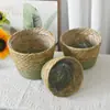 Vasos de Flores de Rattan Personalizados, Cestas de Palha para Plantas, Capas de Vasos Trançadas, Decoração para Casa, Vasos de Flores Monstera, Cestas Trançadas