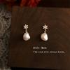 Pendientes de perla de agua dulce con circonita y estilo barroco retro francés para mujer, diseño sencillo y elegante, hechos a mano, venta al por mayor.