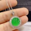 Pendente em formato de escada com diamantes redondos, cravejado com calcedônia branca e banhado a prata, colar de jade verde esmeralda para mulheres, produtos de transmissão ao vivo