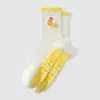 Calcetines deportivos de media pantorrilla para mujer, calcetines de yoga antideslizantes con encaje y bordado de dibujos animados, calcetines largos para fitness y running, calcetines profesionales para Pilates
