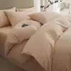 Conjunto de Quatro Peças Liso Colorido Espesso Escovado 100% Algodão Classe A Outono e Inverno, Conjunto Simples Amigo da Pele Quente Combinação Bicolor