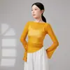 Traje de danza clásica para mujer, vestido de gasa para danza china, atuendo para práctica de postura corporal y ritmo, manga larga, escote asimétrico de un hombro, dobladillo irregular, atuendo de danza