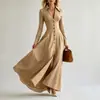 Comercio exterior transfronterizo verano europeo y americano nuevo estilo vestido camisa de manga larga para mujer con cuello camisero, botones, entallado en la cintura y falda larga elegante