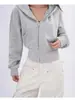 Sudadera con Capucha y Cremallera Corta Gris para Mujer, Nueva Versátil Deportiva Ajustada Cardigan de Primavera 2026