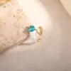 Anillo Abierto de Moda Transfronteriza Europea y Americana Incrustado con Diamantes de Zirconia Hoja Jade Hetian Anillo para Dedo Índice de Alta Versión No Desvanecible para Hombres y Mujeres
