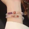 Amethysto Natural Duplo Círculo Flor de Cola Vermelha Misturada com Design de Pedra em Formato de Tesouro Múltiplo Pulseira de Cristal Nove Fogo Púrpura