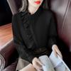 Camisa chic europea de moda con volantes y hebilla diagonal, camisa de manga larga para mujer con sentido del diseño, estilo occidental pequeño que combina con todo, top de calle