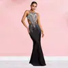 C7122 Moda Europea y Americana Transfronteriza Aliexpress Amazon Vestido Ajustado de Cola de Pez con Pedrería para Mujer Vestido sin Espalda
