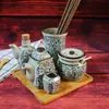 Conjunto de Potes Cerâmicos Estilo Japonês para Condimentos Porta-Palitos Porta-Azeite Potes para Condimentos Porta-Hashis Gaiola para Hashis Pote para Pimenta Porta-Vinagre Garrafa de Molho de Soja