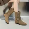 Botas de Mujer para Aumentar la Altura, de Media Pantorrilla con Hebilla, Tendencia 2026, Nuevas Botas Fruncidas de Punta Fina para Otoño/Invierno, Botines Vaqueros Occidentales