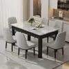 Conjunto de mesa e cadeiras de jantar moderno minimalista em rocha com acabamento de madeira sintética, luxo leve para uso doméstico, adequado para espaços pequenos, mesa de jantar retangular