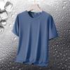 Camiseta de seda de hielo para hombre, cuello redondo, secado rápido, manga corta, verano, fina, transpirable, manga media, talla grande, deportiva, holgada, moderna.