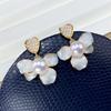 Pendientes de Perla de Agua Dulce Natural de Venta Caliente de Otoño para Mujer, Diseño de Borla y Hoja, Pendientes de Aro Elegantes y Frescos, Pendientes de Botón de Plata S925 para Mujer