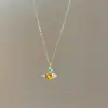 Colar Saturno de Zircônia Colorida para Mulheres, Corrente de Clavícula Colorida em Camadas de Dopamina para o Verão com um Toque de Luxo