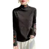 Nueva base de punto bordada estilo chino para mujer, otoño e invierno, cuello semi alto, patrón jacquard, ropa interior elegante, camiseta de alta gama