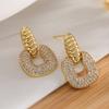Aogu Cross-border Fashion Light Luxury Copper Plated 18K Gold Zircon Brincos geométricos femininos Nicho High-end All-match Brincos