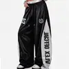 Calça de moletom de street jazz americana para homens e mulheres, calça larga reta com estampa de letras, calça de dança hip-hop