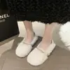Zapatos Peludos para Mujer Invierno Exterior Más Terciopelo Lazo Algodón Perlado Zapatos Piel de Visón Slip-on Fondo Plano Loafers de Dos Usos