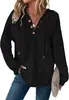 Stock Listo 2025 Sudadera con Capucha para Mujer Transfronteriza Europea y Americana Tejido de Gofre con Cuello en V Botones Cordón Sudadera