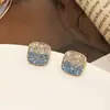 Brincos de borboleta de cristal verde com laço de mola, pino de prata 925, brincos degradê de gelo quebrado, brincos pop de nicho