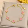 Pulseira de Trevo de Quatro Folhas Liso 10mm, Colar de Costura Três Cores, Joia Cinco Flores de Concha Simples de Luxo Leve em Aço Titânio