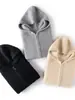 Sudadera con cremallera para otoño e invierno, abrigo 100% cachemir puro para mujer, versátil, con capucha, holgado, casual, de manga larga, color liso, grueso
