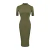 Vestido de cuello medio, manga corta, con abertura en la espalda para mujer, primavera/verano, sexy y seductor, ajustado, línea A, bodycon, largo